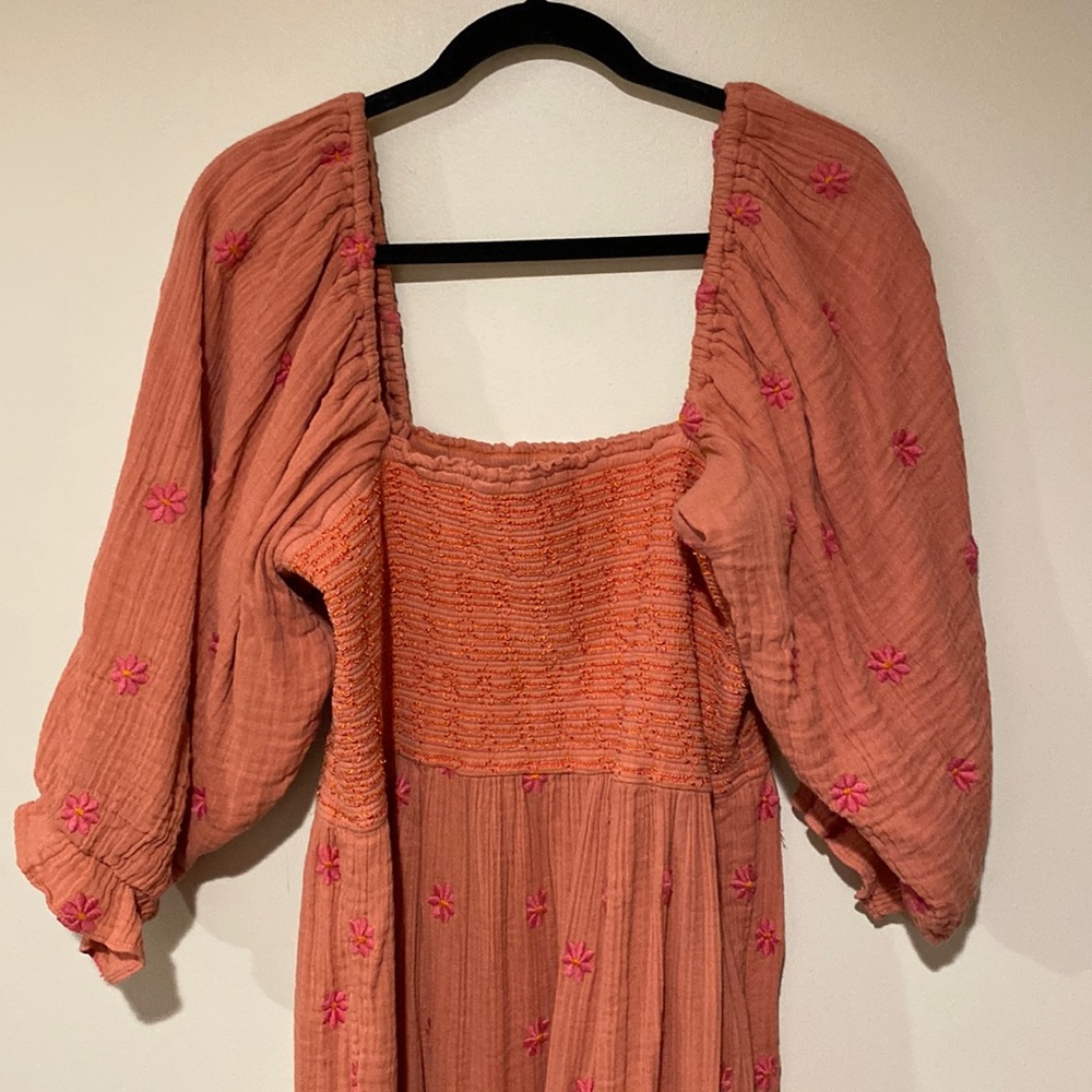 Free People Dahlia Embroidered Maxi Dress in Melon Combo